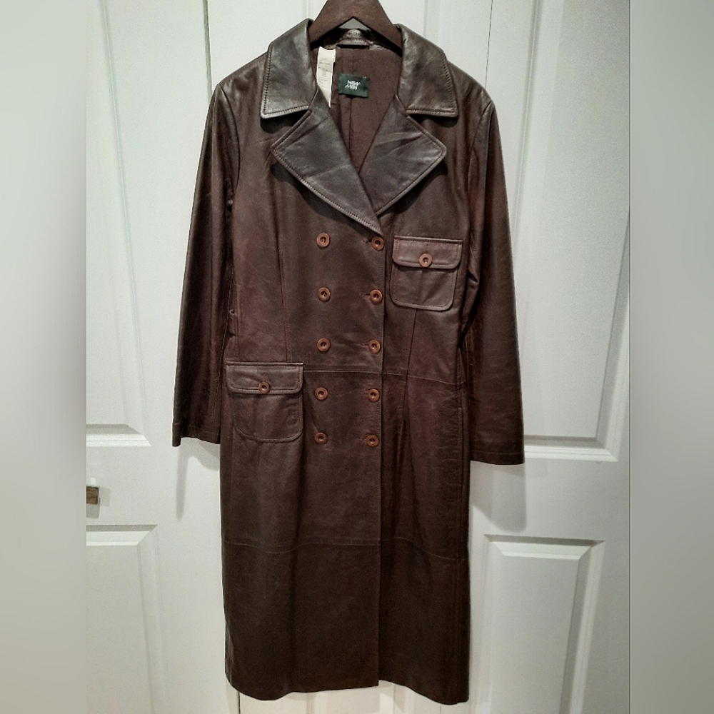 Long womens leather coat om Chocolate Color
